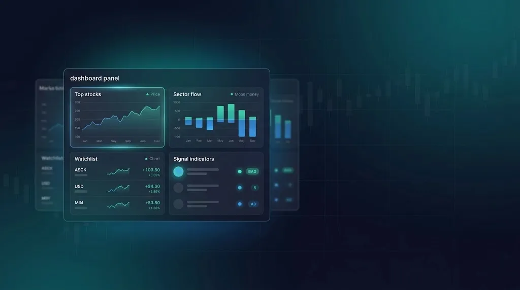 Exelza dashboard overview with market, radar, options, and news cards